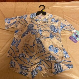 Disney Stitch Blue and Tan Matching Set with Tropical Flair